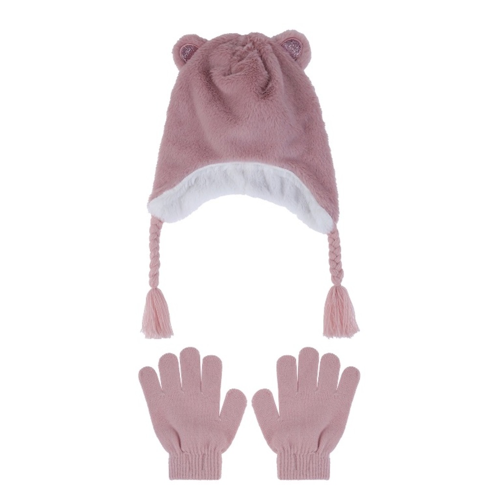 Elli by Capelli Cute Bear Faux-Fur Earflap Hat & Glove Set